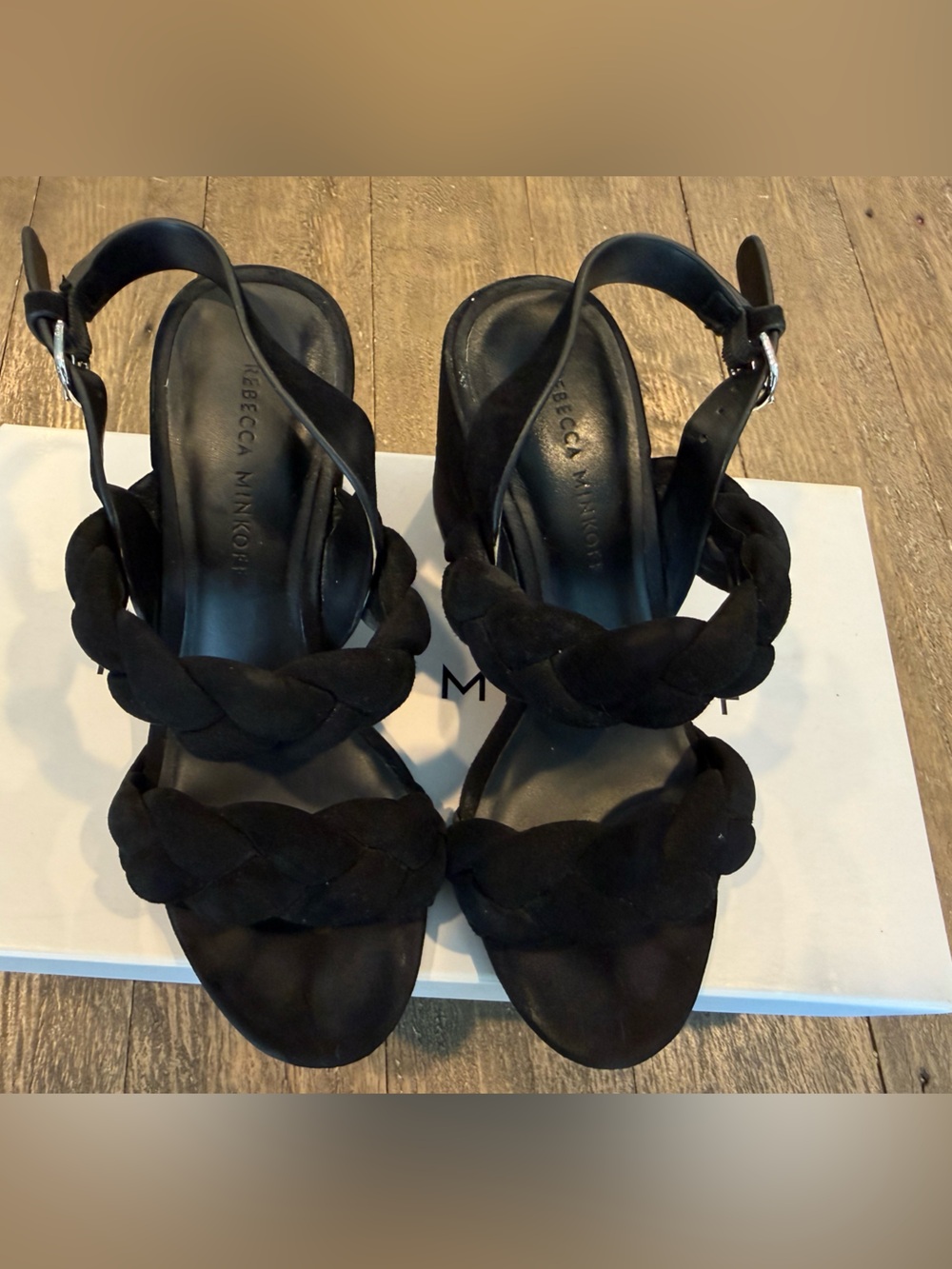 Rebecca Minkoff Black Braided Strap Heeled Sandals